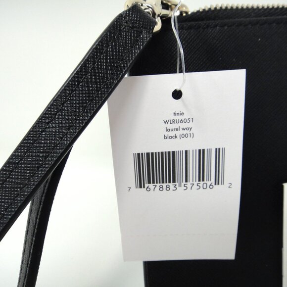 NWT Kate Spade TINIE Black  Leather ZipTop Wristlet Wallet Purse - Picture 7 of 11